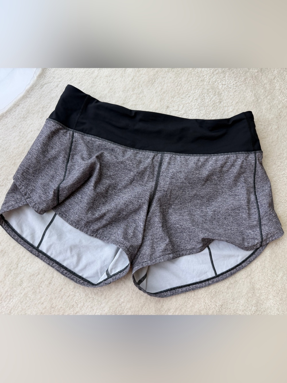 Lululemon Performance Running Shorts - Heather Gray with Black Waistband